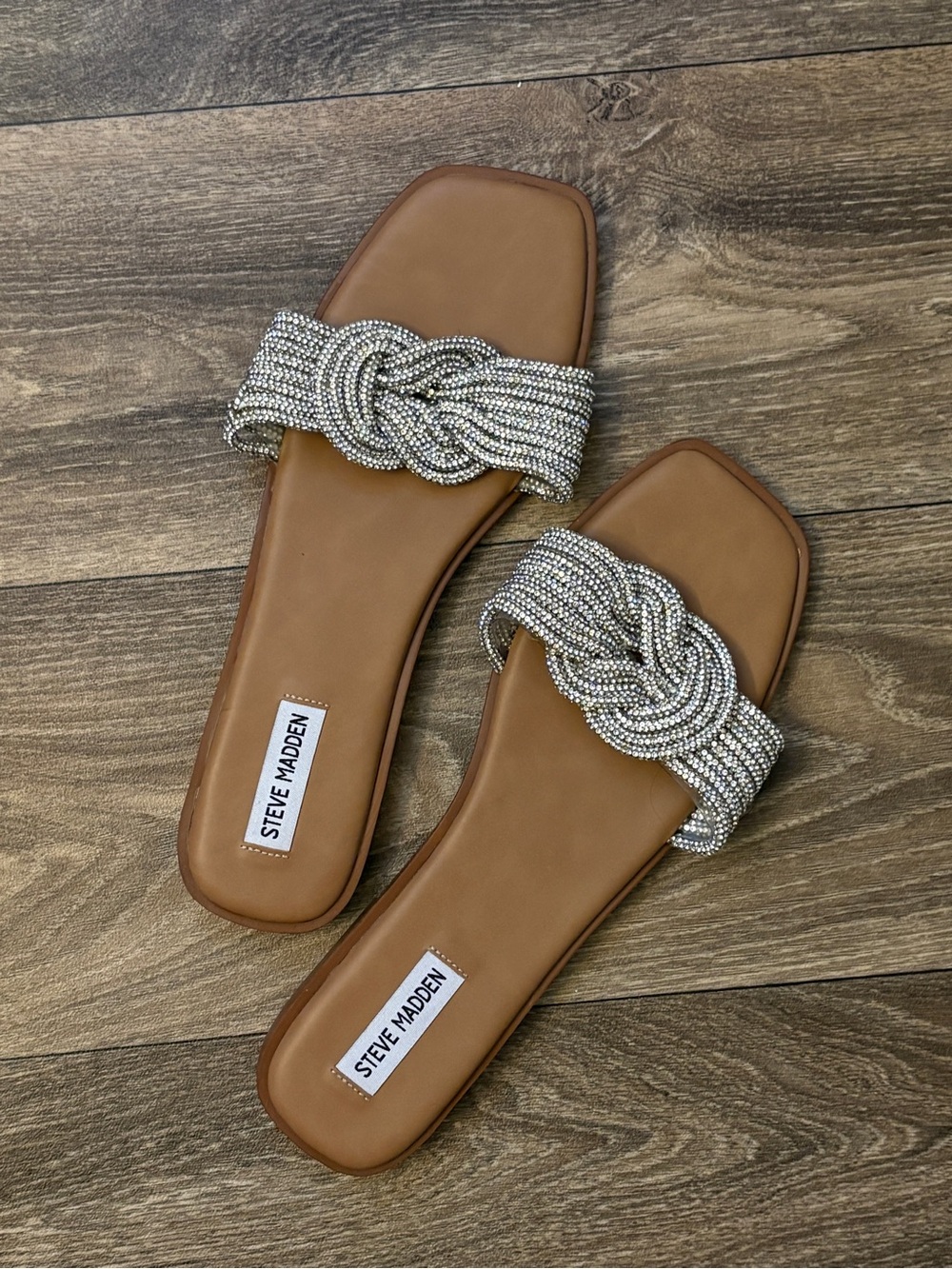 Steve Madden Adore Rhinestone Knot Slide Sandals Silver Women’s Size 11